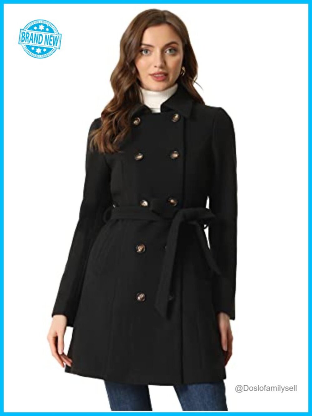 Allegra K Women's Winter Trench Coat Belted Mid-Length Double Breasted Overcoat